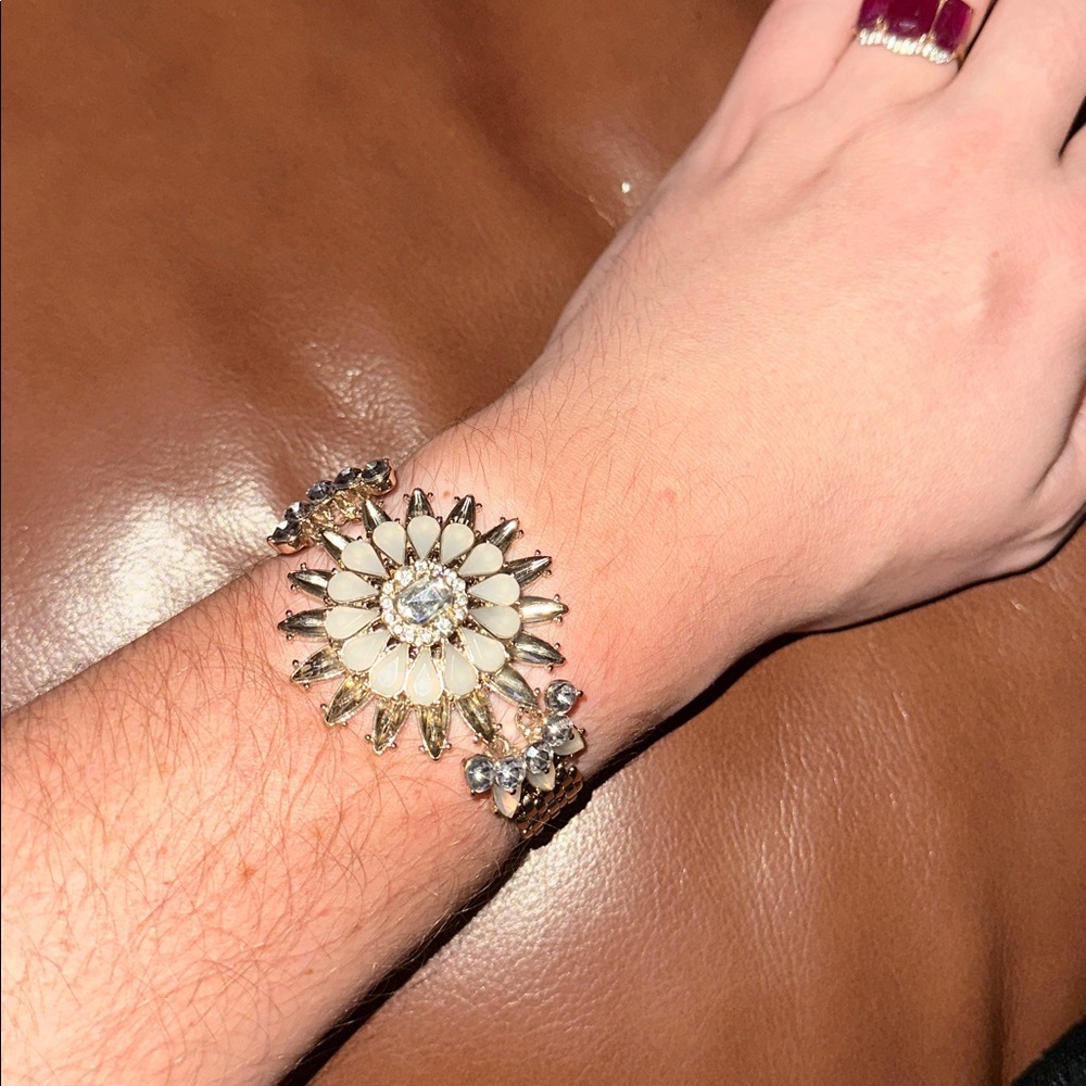 White House Black Market Gold and Cream Floral Bracelet